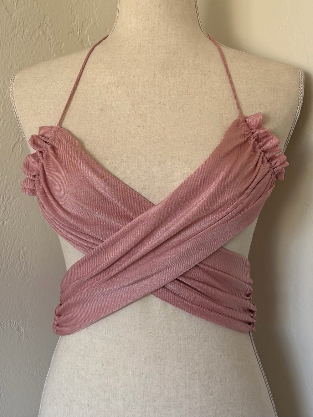 2020 Daisy Limited (Daisy Daisy TV) Pink Wrap Gloss Bra Crop Top [S]